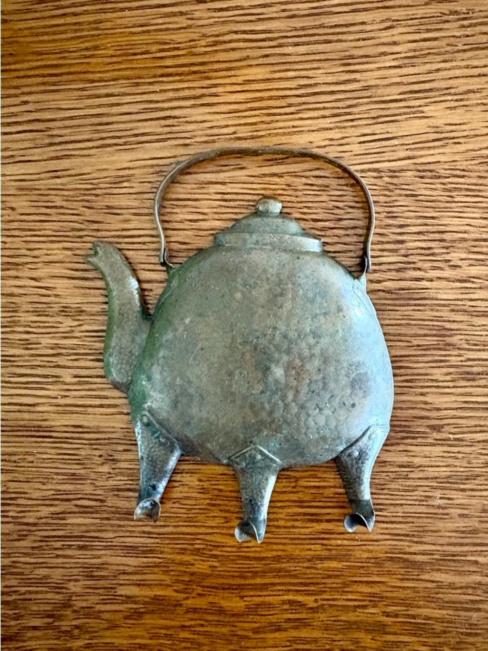 Antique Metal Teapot Wall Hanging - Green Patina